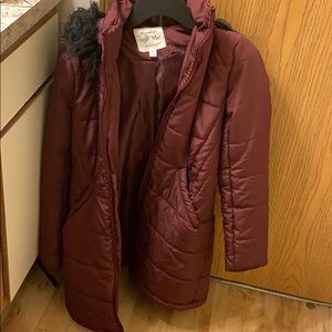 color wine coat for women, size S.